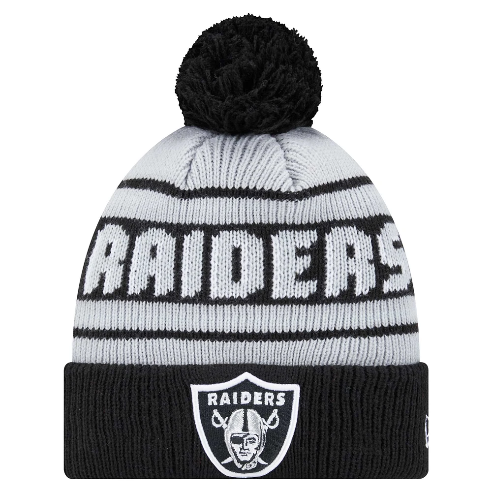 Bonnet tricoté à revers avec pompon pour jeune New Era Las Vegas Raiders noir