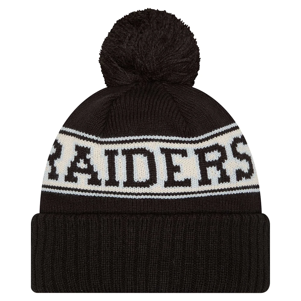 Bonnet en tricot à revers rétro avec pompon Las Vegas Raiders de New Era pour jeunes