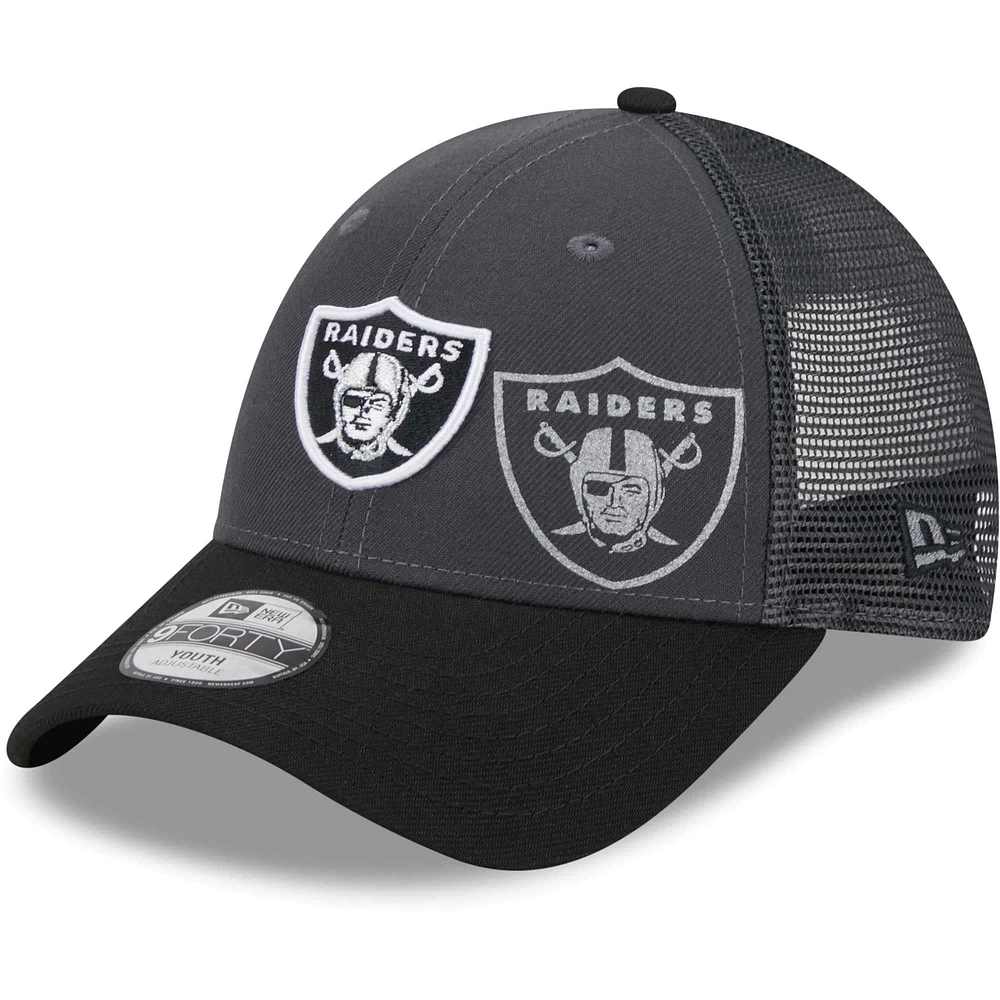 Casquette New Era Graphite Las Vegas Raiders Reflect 9FORTY réglable pour jeune