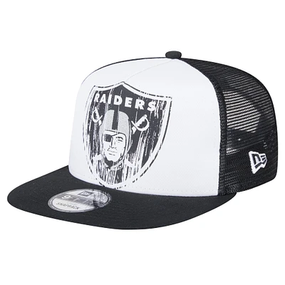 Youth New Era White/Black Las Vegas Raiders Distressed 9FIFTY A-Frame Snapback Hat