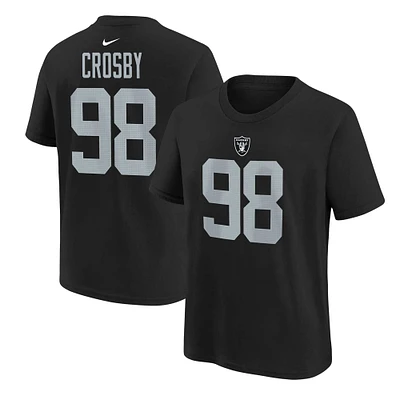 T-shirt Nike Maxx Crosby pour jeune, noir, nom et numéro du joueur des Las Vegas Raiders