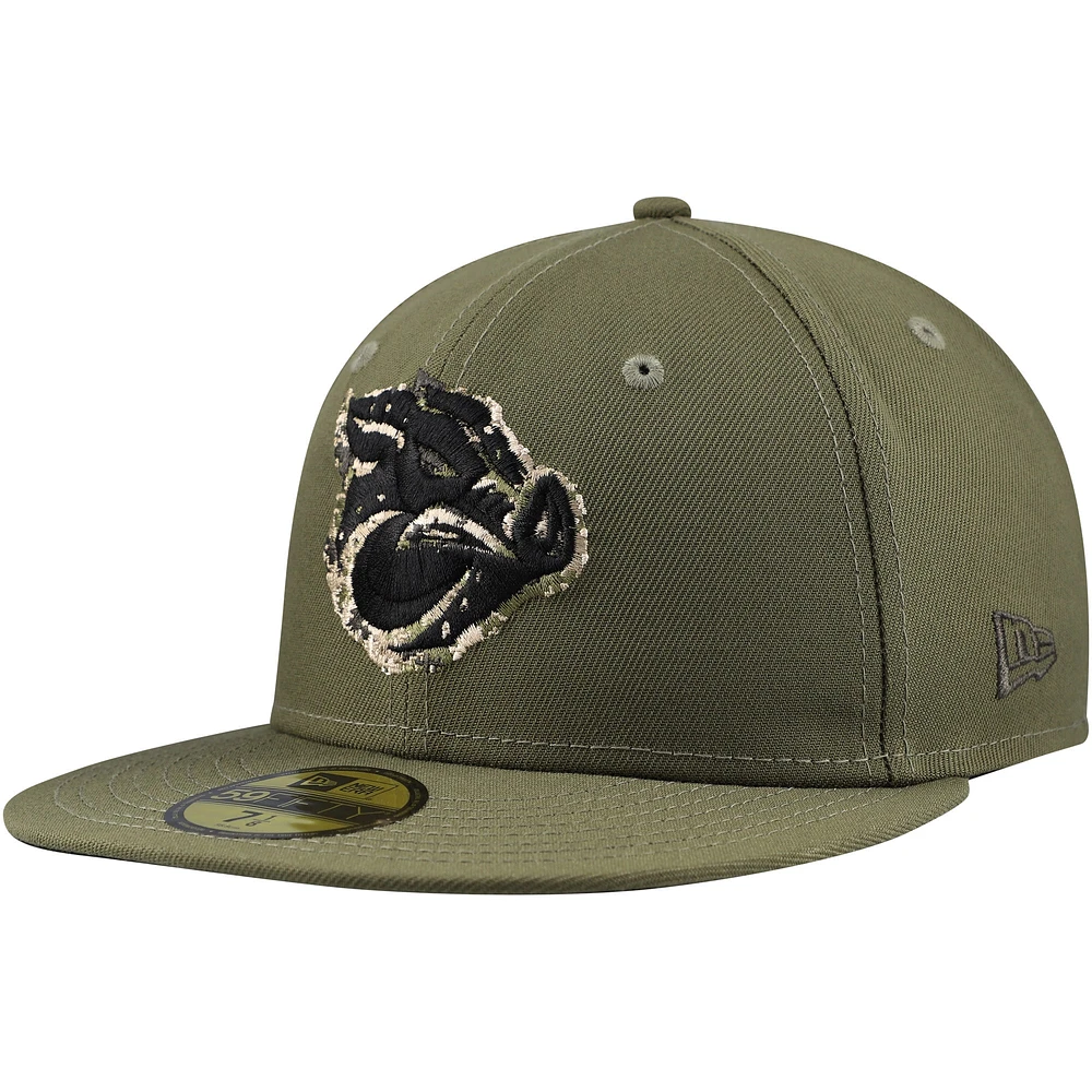 Casquette ajustée 59FIFTY militaire New Era Olive Lehigh Valley IronPigs pour hommes