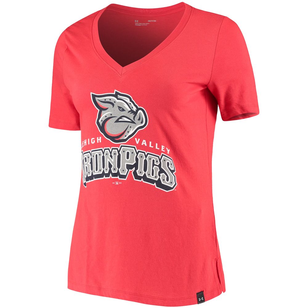 Women's Under Armour Red Lehigh Valley IronPigs Performance V-Neck T-Shirt