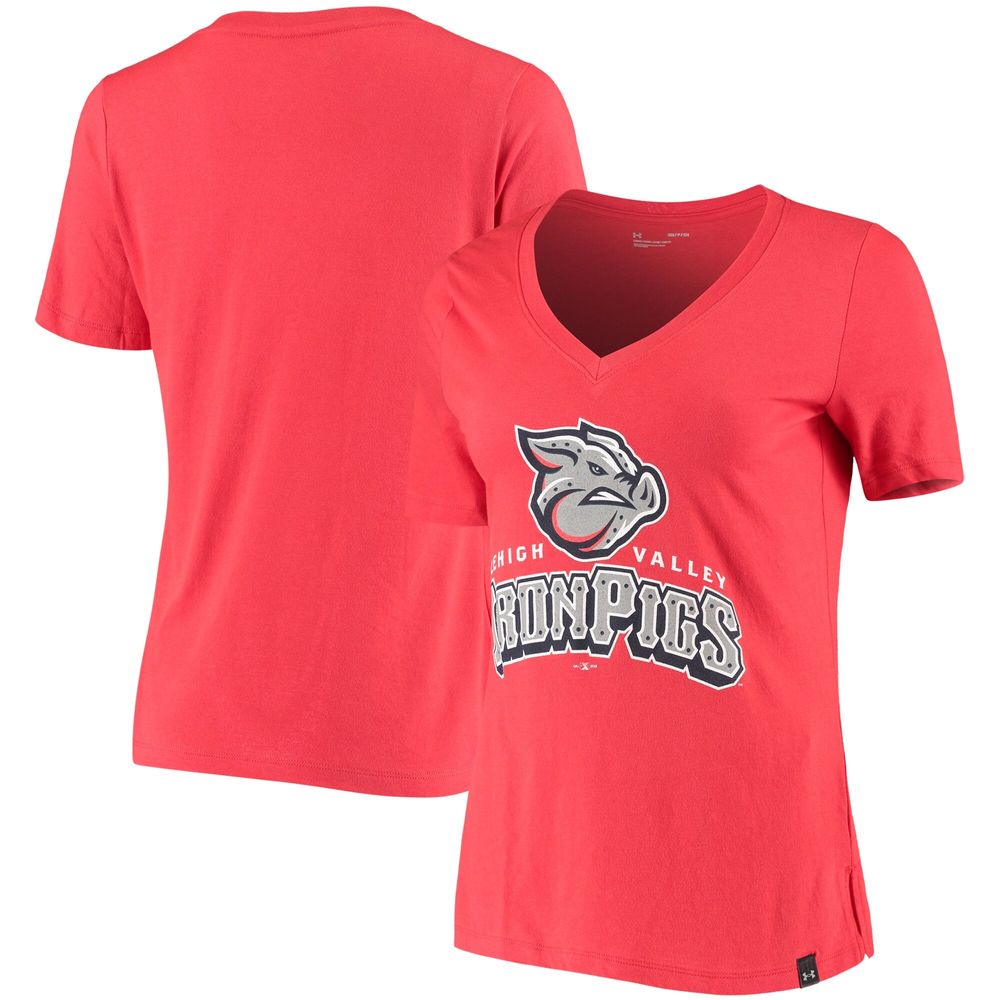 Women's Under Armour Red Lehigh Valley IronPigs Performance V-Neck T-Shirt