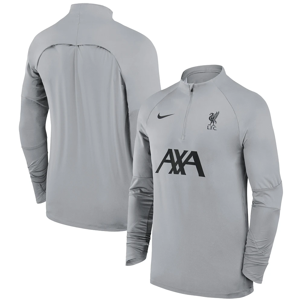 Men's Nike Gray Liverpool 2023/24 Strike Drill Raglan Quarter-Zip Top