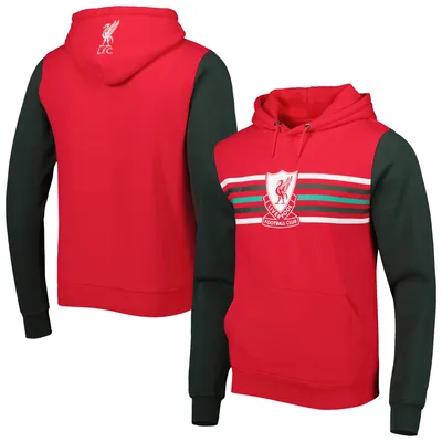 Liverpool Striped Raglan Pullover Hoodie - Red