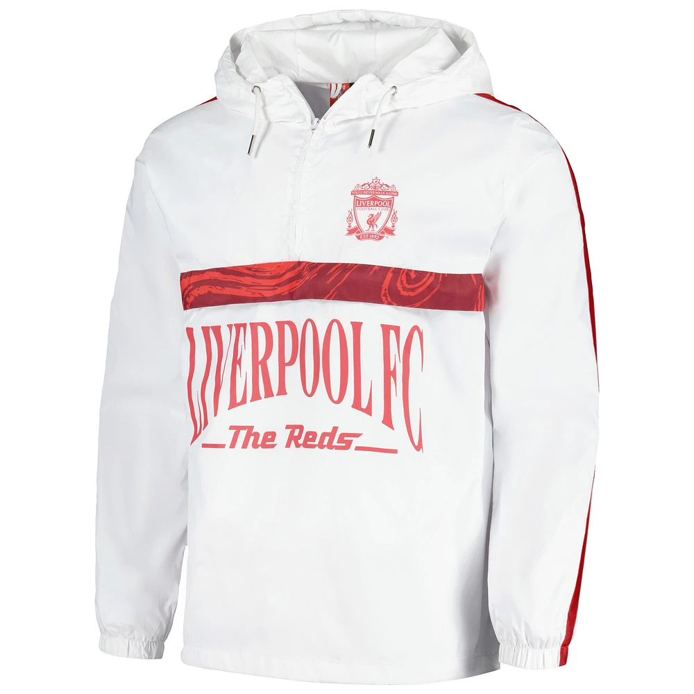 Veste Homme Blanche Liverpool Anorak À Capuche Demi-Zip