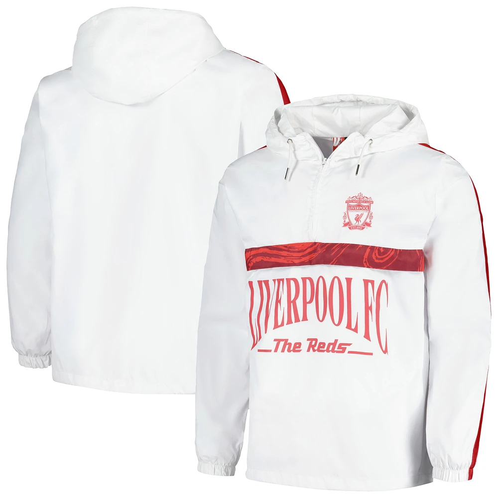 Veste Homme Blanche Liverpool Anorak À Capuche Demi-Zip