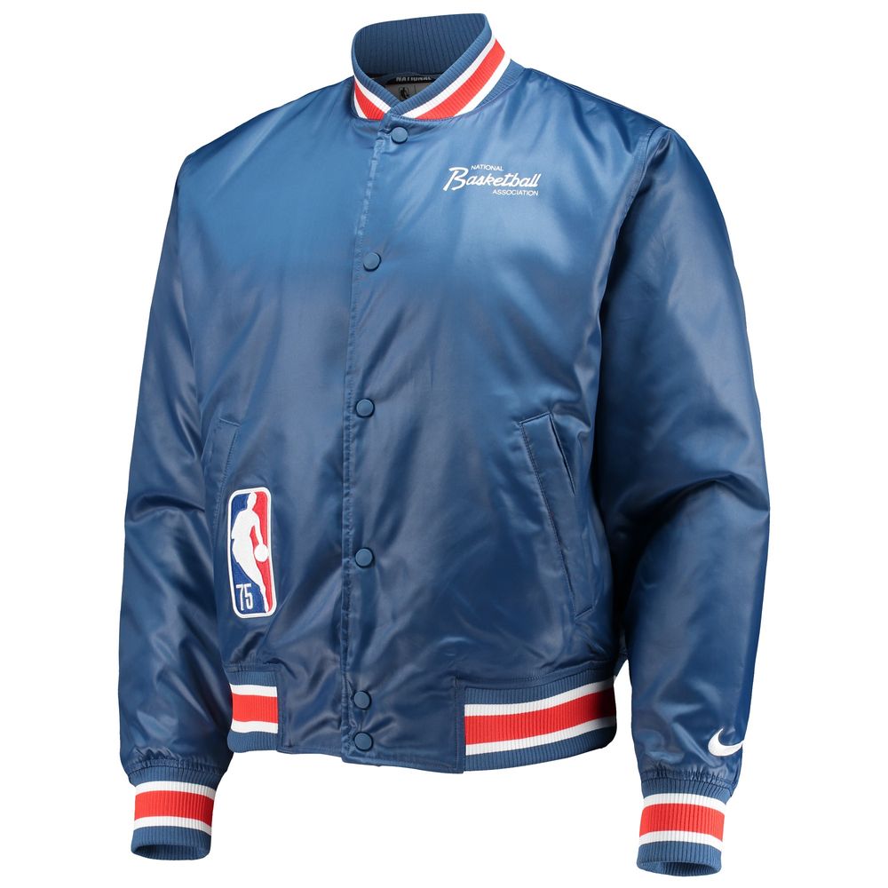 Men's Nike Blue NBA 75th Anniversary Courtside Satin Full-Snap Jacket