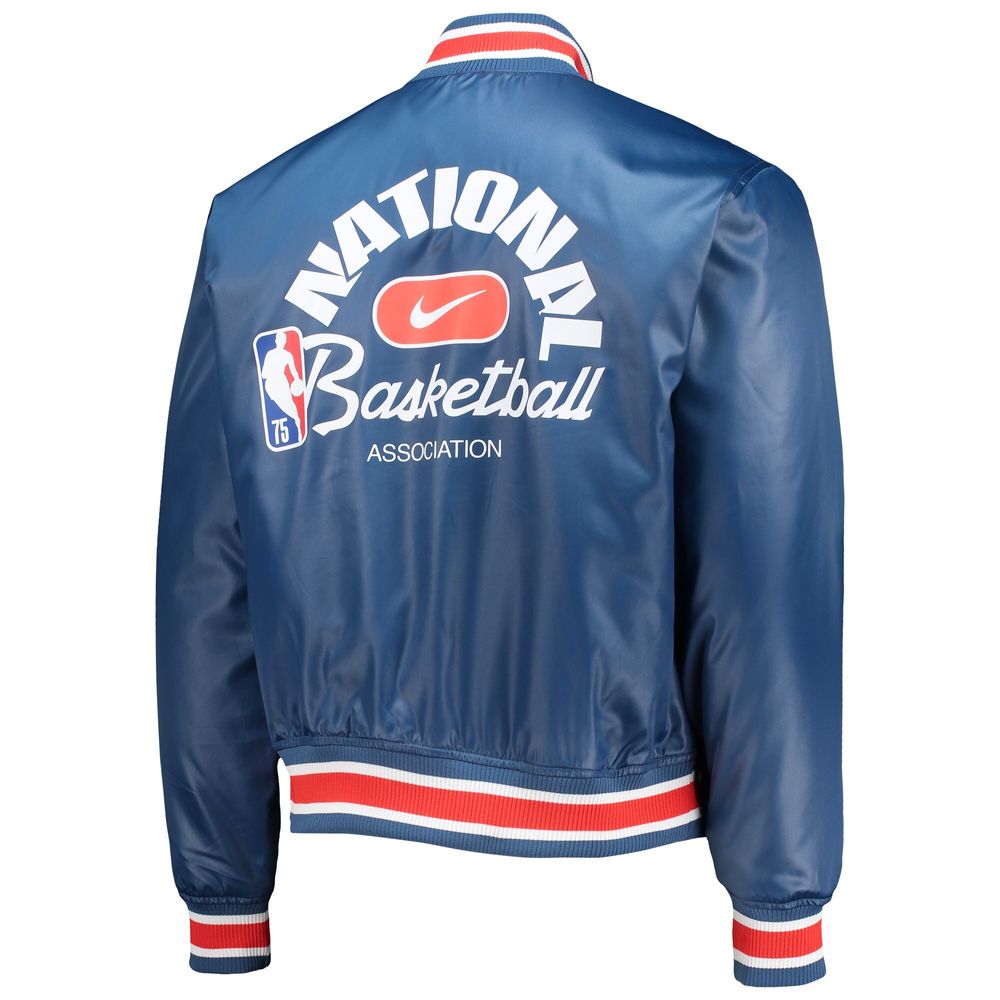 Men's Nike Blue NBA 75th Anniversary Courtside Satin Full-Snap Jacket