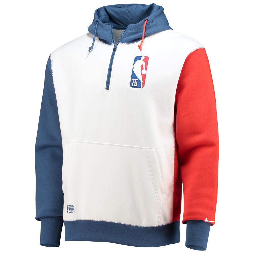 Men's Nike White/Blue NBA Team 31 75th Anniversary Courtside Fleece Half-Zip Hoodie