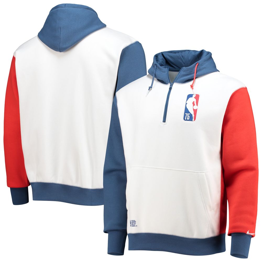 Men's Nike White/Blue NBA Team 31 75th Anniversary Courtside Fleece Half-Zip Hoodie