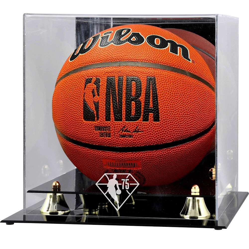 Vitrine de présentation de basket-ball sublimée avec logo doré classique du 75e anniversaire de la NBA