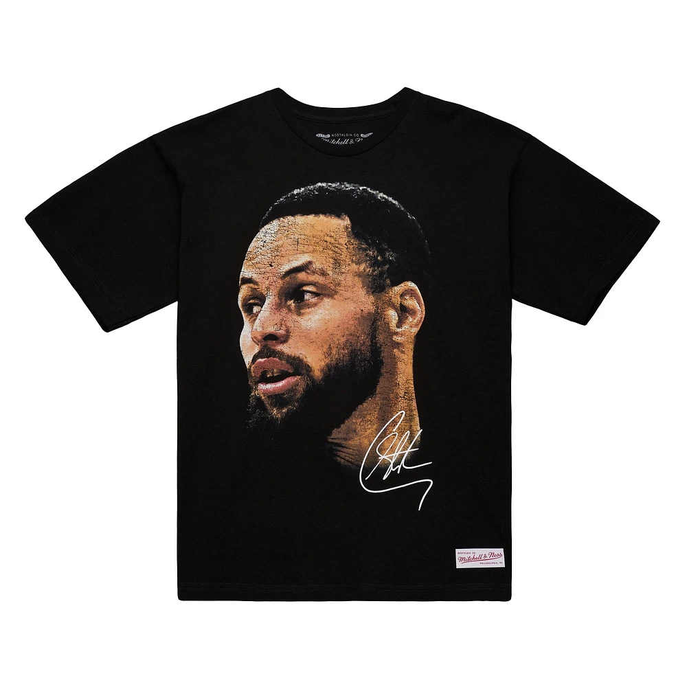 Unisex Mitchell & Ness Stephen Curry Black NBA Real Big Face Player T-Shirt