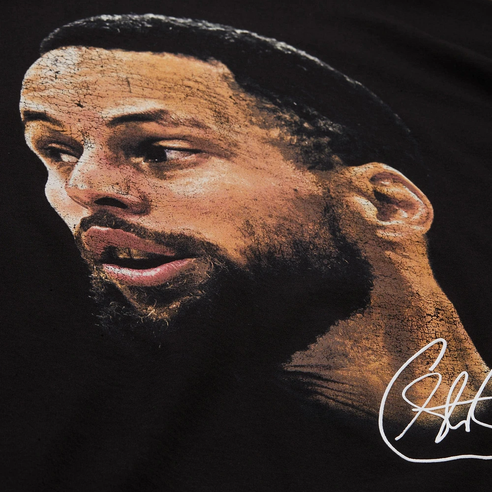 Unisex Mitchell & Ness Stephen Curry Black NBA Real Big Face Player T-Shirt