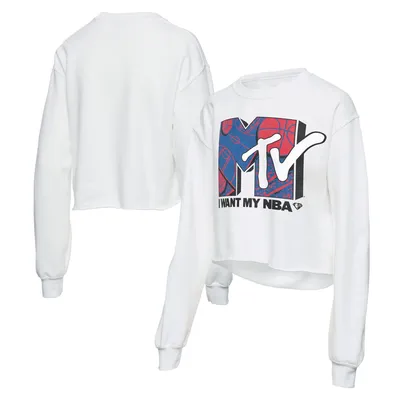 Women's Junk Food White/Royal Los Angeles Rams Contrast Sleeve Pullover  Sweatshirt