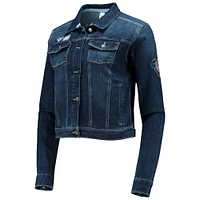 Women's Lusso Blue NBA 75th Anniversary Georgie Swarovski Crystals Denim Button-Up Jacket