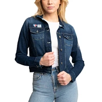 Women's Lusso Blue NBA 75th Anniversary Georgie Swarovski Crystals Denim Button-Up Jacket