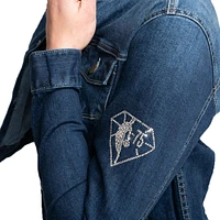 Veste boutonnée en denim bleu Lusso pour femme avec cristaux Swarovski Georgie 75e anniversaire de la NBA