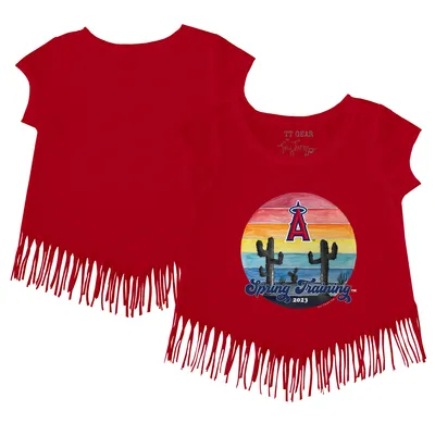 Los Angeles Angels Tiny Turnip Girls Toddler 2023 Spring Training Fringe T-Shirt - Red