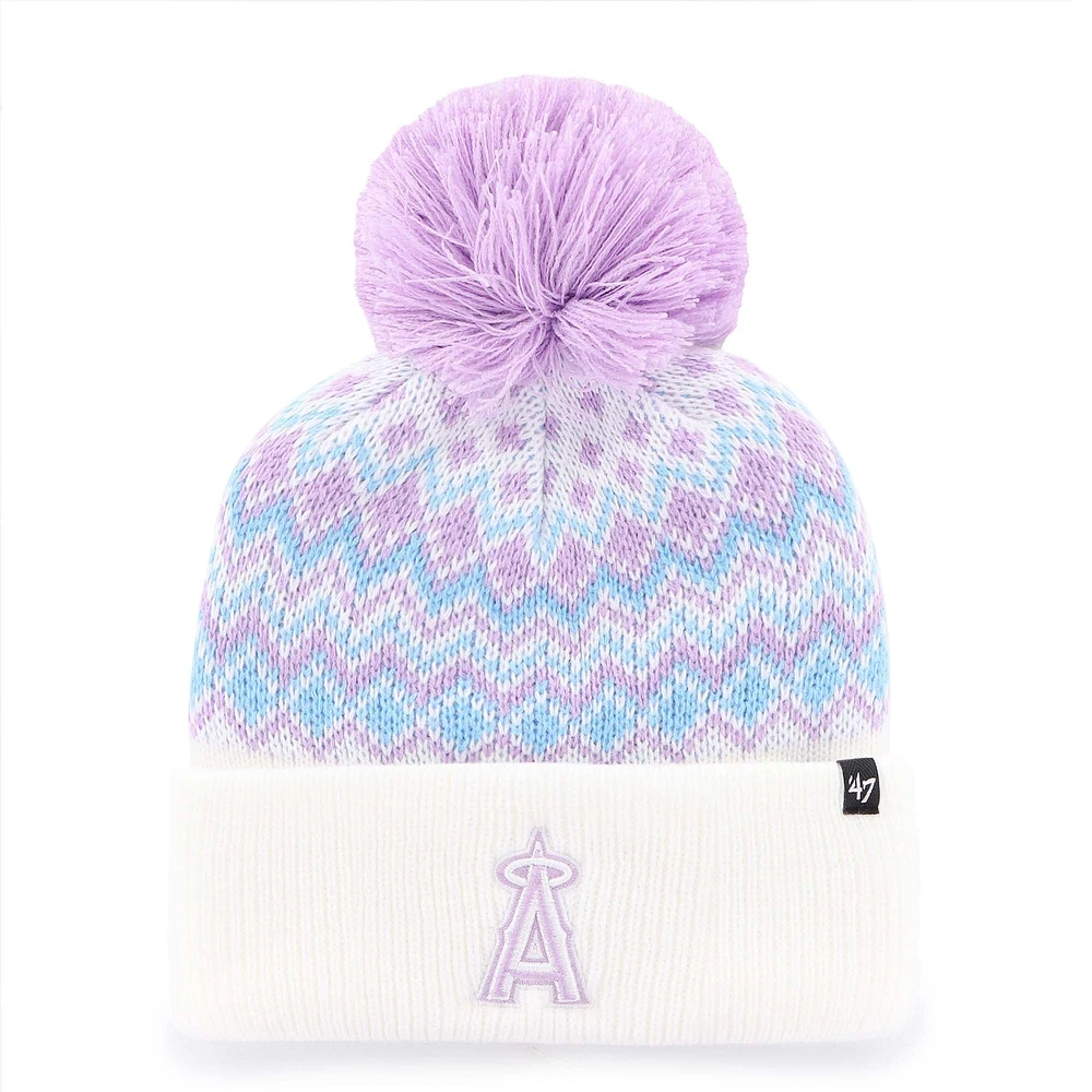 Bonnet tricoté à revers Elsa avec pompon pour jeunes filles '47 Los Angeles Angels blanc