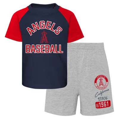 Los Angeles Angels Infant Ground Out Baller Raglan T-Shirt and Shorts Set - Navy/Heather Gray