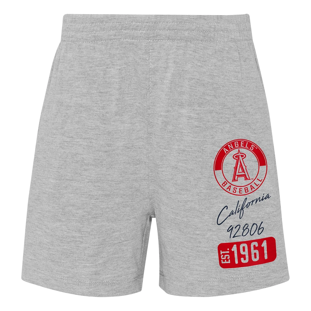 Infant Navy/Heather Gray Los Angeles Angels Ground Out Baller Raglan T-Shirt and Shorts Set