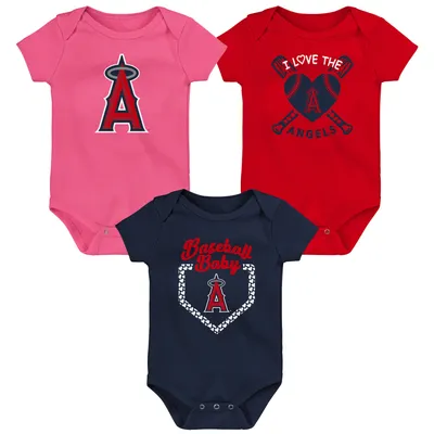 Infant Red/Navy/Pink Los Angeles Angels Baseball Baby 3-Pack Bodysuit Set