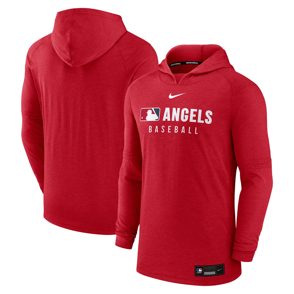 Men's Nike  Heather Red Los Angeles Angels Authentic Collection Tri-Blend Performance Pullover Hoodie
