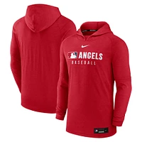 Men's Nike  Heather Red Los Angeles Angels Authentic Collection Tri-Blend Performance Pullover Hoodie