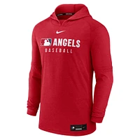 Men's Nike  Heather Red Los Angeles Angels Authentic Collection Tri-Blend Performance Pullover Hoodie