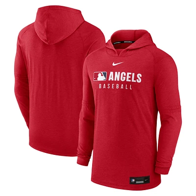 Men's Nike  Heather Red Los Angeles Angels Authentic Collection Tri-Blend Performance Pullover Hoodie