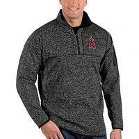 Men's Antigua Heather Black Los Angeles Angels Fortune Big & Tall Quarter-Zip Pullover Jacket