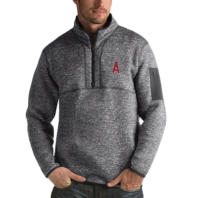 Men's Antigua Heathered Charcoal Los Angeles Angels Fortune Half-Zip Sweater