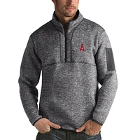 Men's Antigua Heathered Charcoal Los Angeles Angels Fortune Half-Zip Sweater