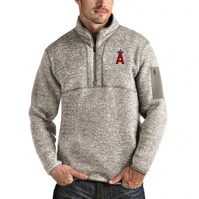 Men's Antigua Oatmeal Los Angeles Angels Fortune Quarter-Zip Pullover Jacket