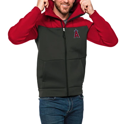 Men's Antigua Red/Charcoal Los Angeles Angels Protect Full-Zip Hoodie