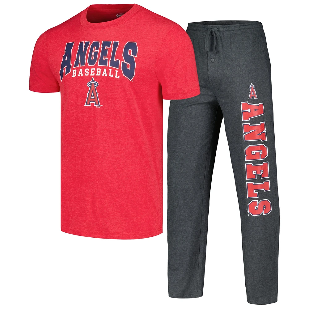 Ensemble de nuit T-shirt et pantalon Concepts Sport Charbon/Rouge Los Angeles Angels Meter pour hommes