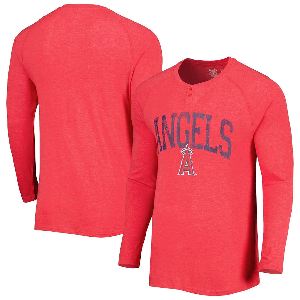 T-shirt Henley à manches longues raglan Los Angeles Angels Inertia pour homme Concepts Sport rouge