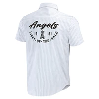 Men's Darius Rucker Collection by Fanatics White Los Angeles Angels Pin Stripe Short Sleeve Button-Up Shirt