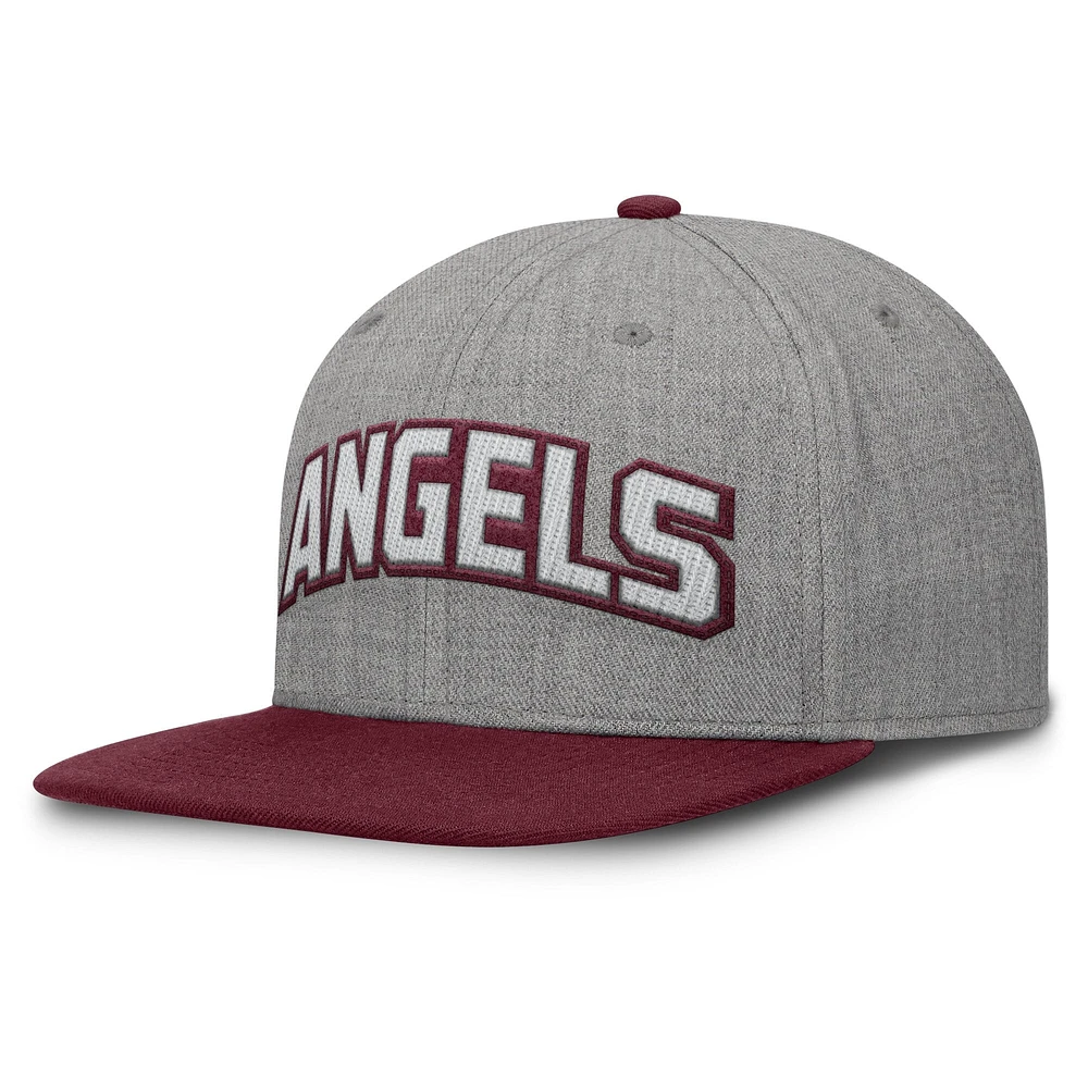 Men's Fanatics Gray/Maroon Los Angeles Angels Elements Felt Chainstitch Snapback Hat