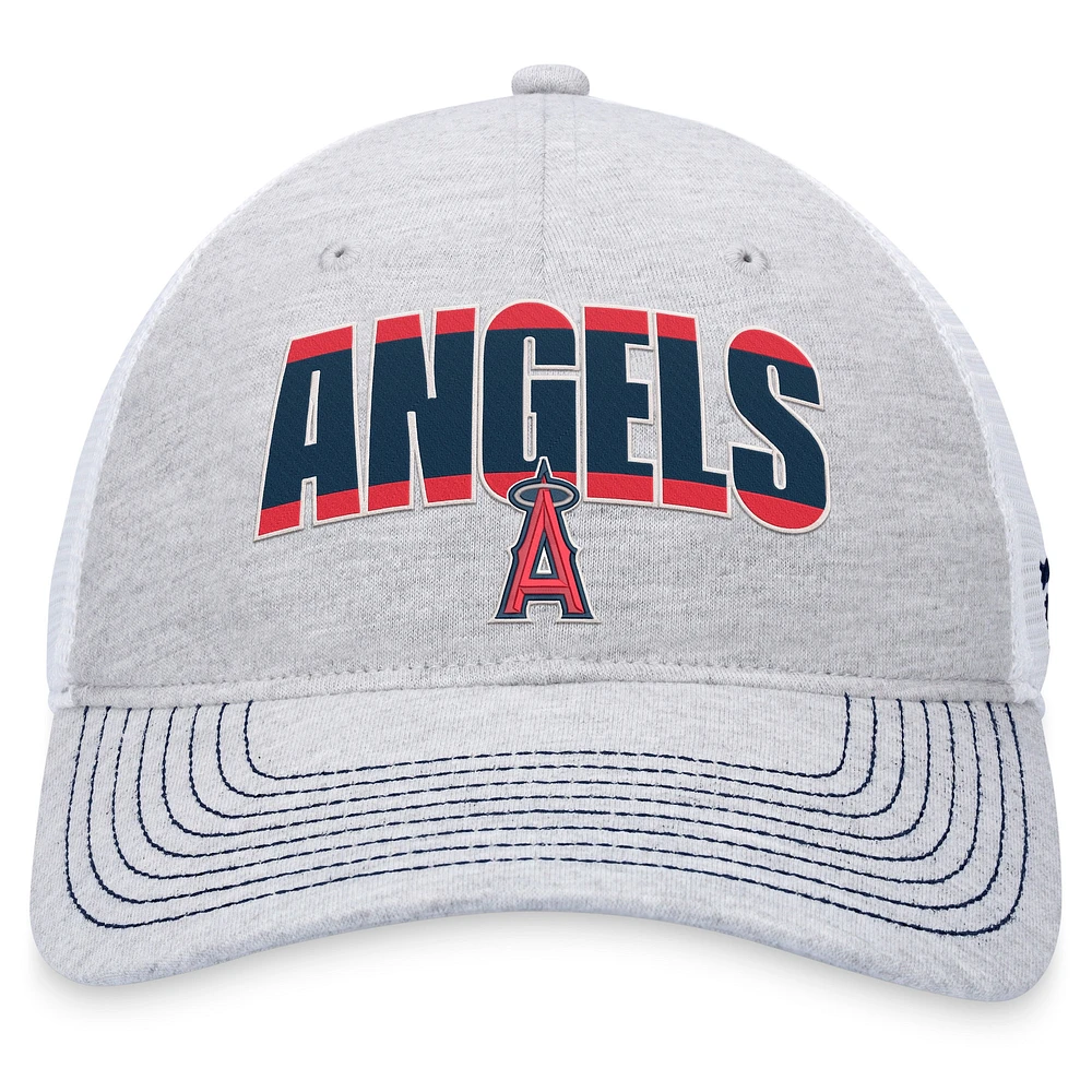 Casquette réglable de camionneur avec logo Los Angeles Angels Fanatics gris chiné/blanc pour hommes