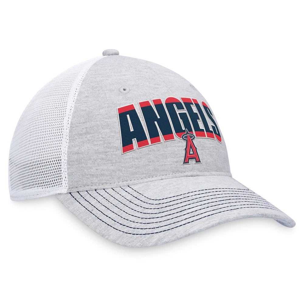 Casquette réglable de camionneur avec logo Los Angeles Angels Fanatics gris chiné/blanc pour hommes