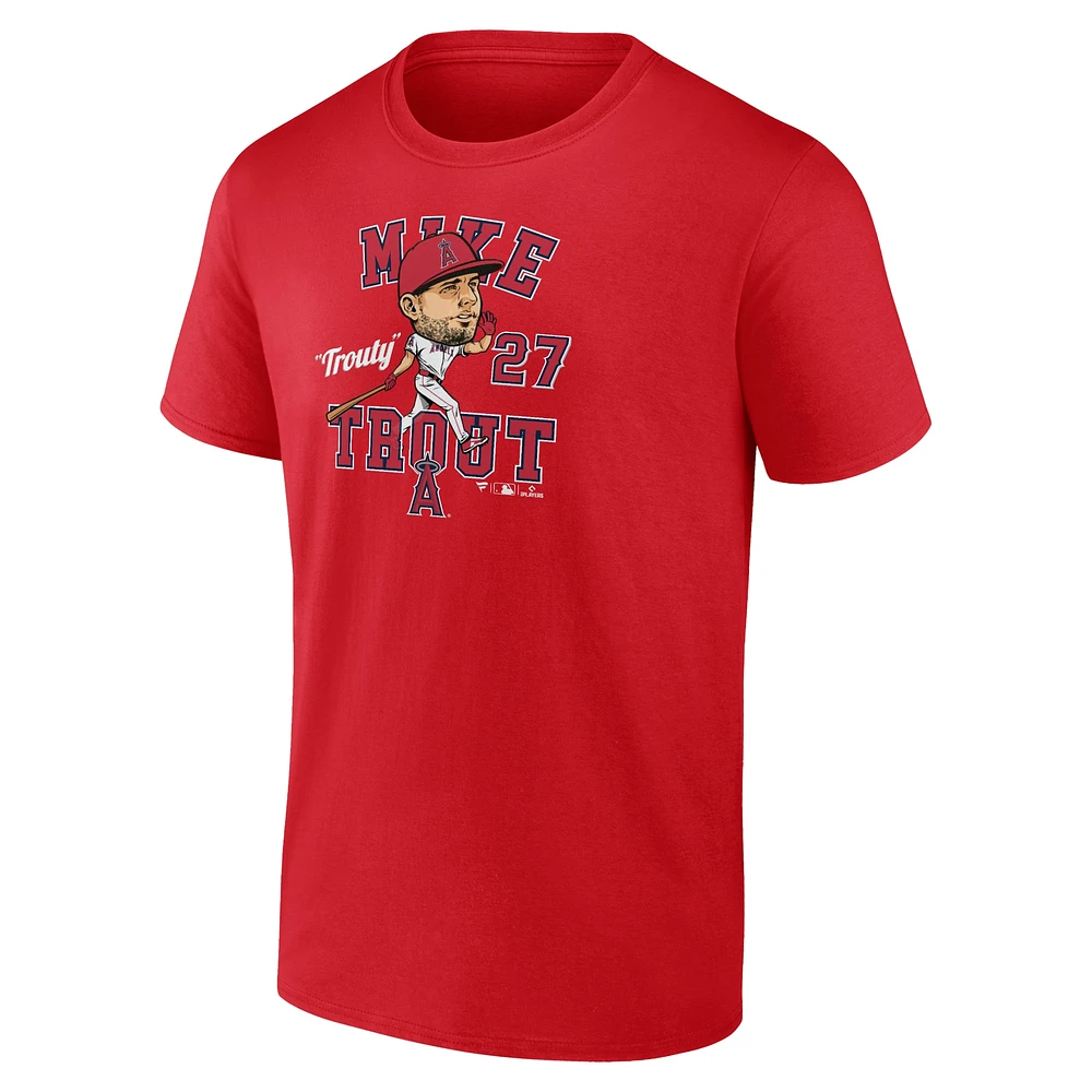 T-shirt caricature de ville natale des Angels Los Angeles Fanatics Mike Trout rouge pour hommes