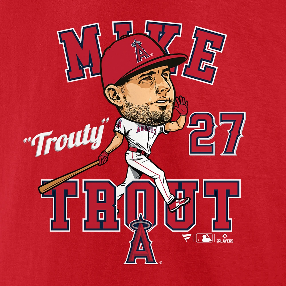 T-shirt caricature de ville natale des Angels Los Angeles Fanatics Mike Trout rouge pour hommes