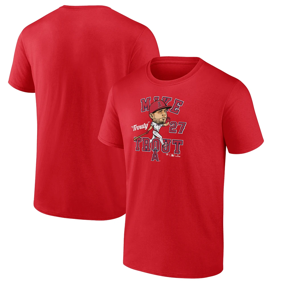 T-shirt caricature de ville natale des Angels Los Angeles Fanatics Mike Trout rouge pour hommes