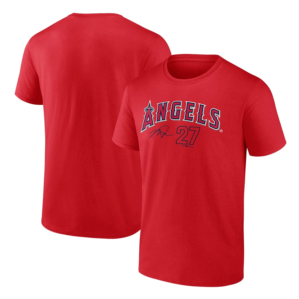 Men's Fanatics Mike Trout Red Los Angeles Angels Player Name & Number T-Shirt