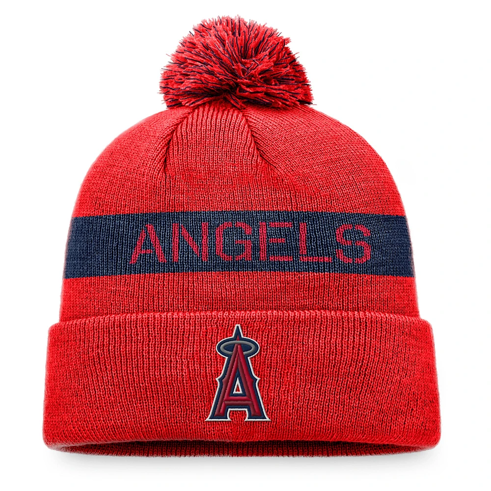 Bonnet en tricot à revers avec logo de la Ligue des Angels de Los Angeles Fanatics rouge/marine pour hommes avec pompon