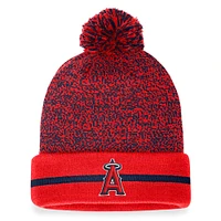 Bonnet en tricot à revers Space-Dye Fanatics rouge/marine Los Angeles Angels pour hommes avec pompon