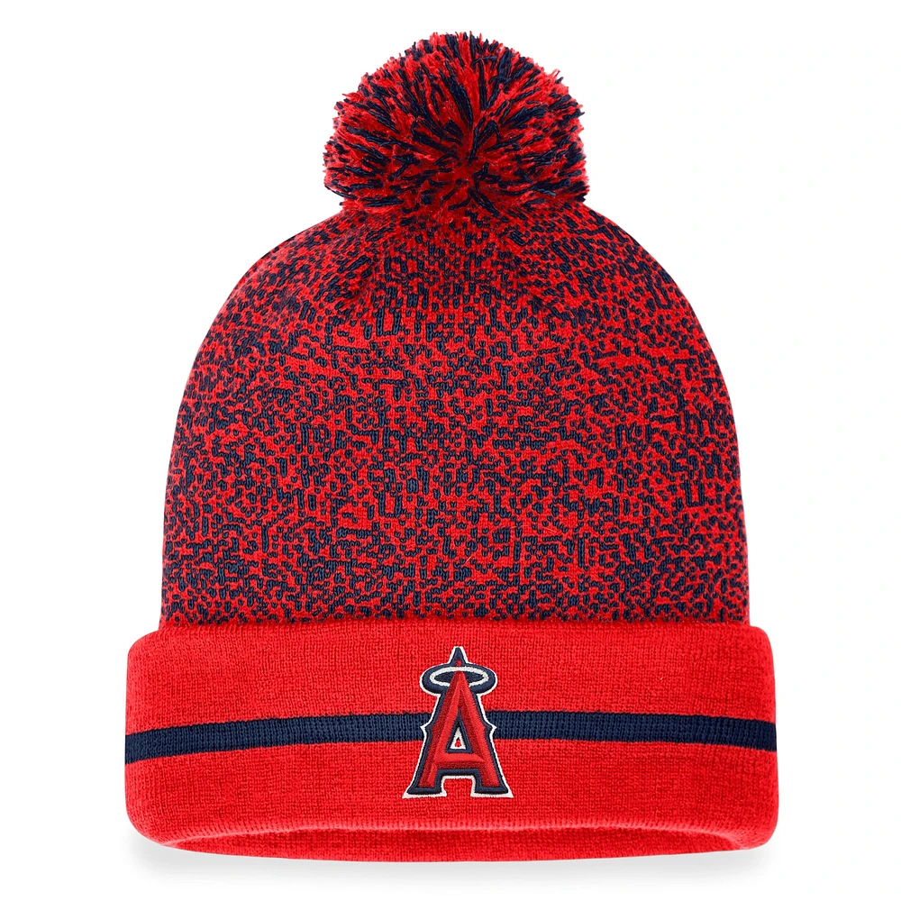 Bonnet en tricot à revers Space-Dye Fanatics rouge/marine Los Angeles Angels pour hommes avec pompon